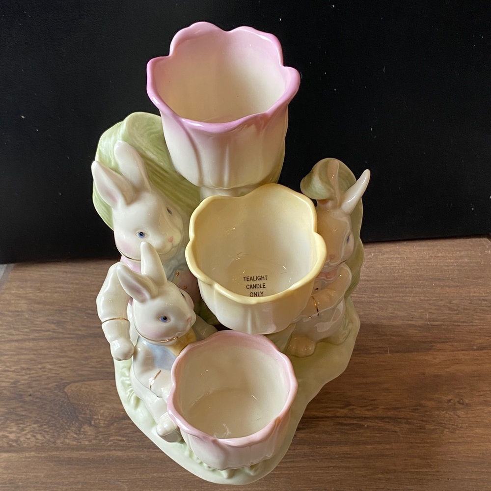 Lenox Tulip Porcelain Easter Bunny Candle Holder gold accents - Picture 5 of 5